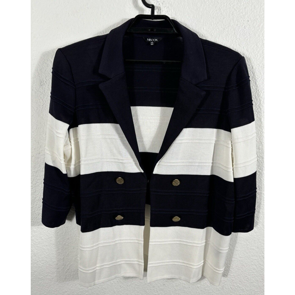 Misook‎ Cardigan Top Womens XL Blue White Striped 3/4 Sleeve Acrylic Blend